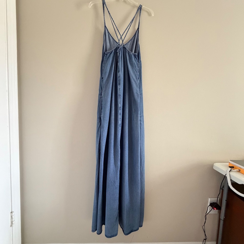 Gap Womens Blue Tencel Flowy Maxi Dress Crisscross Back Slit Size M - Picture 2 of 13